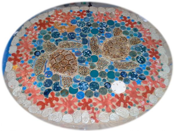 Dorsal view Honu sea turtle mosaic tile floors
